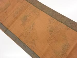 本場筑前博多象に人物・幾何学模様織出し名古屋帯